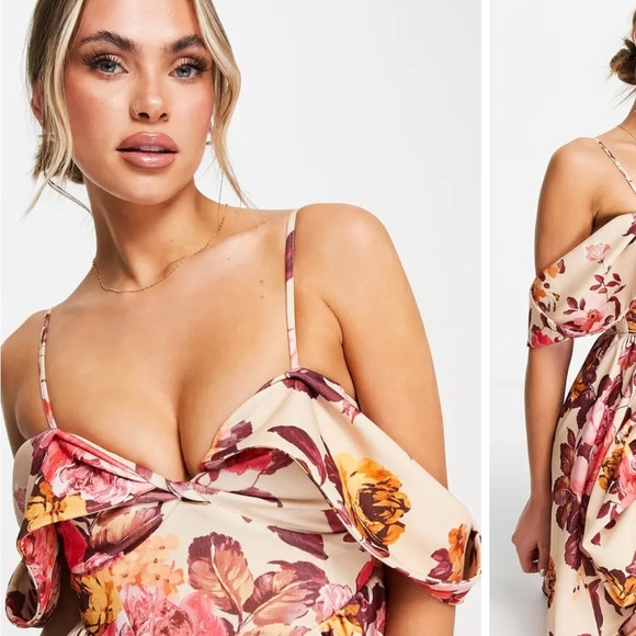 NWT - ASOS DESIGN - Cold Shoulder Floral Mini Dress - Picture 4 of 12